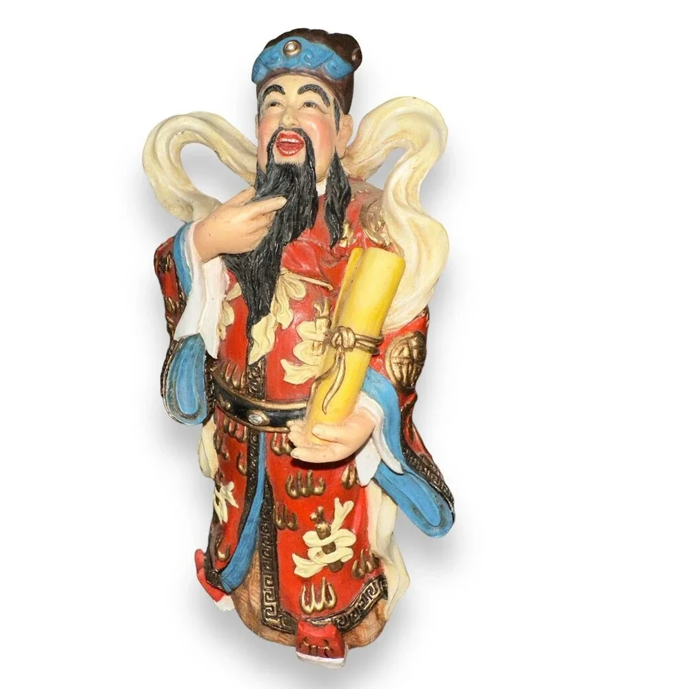 Vintage Chinese Immortal Scholar Figurine Lu God Prosperity Scroll Resin 7
